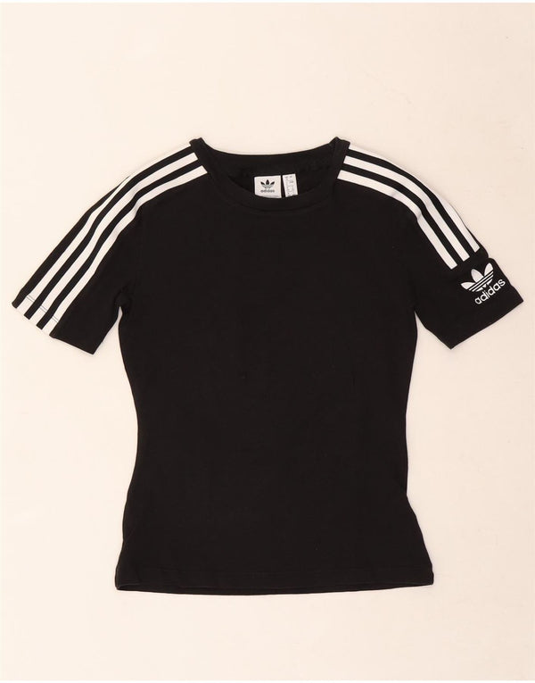 Adidas Womens Crop T-Shirt Top UK 8 Petit Noir Coton