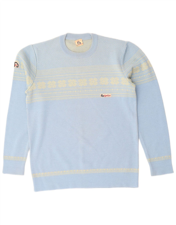 PULL DOLOMITEN Mens Crew Neck Jumper Sweater IT 50 Medium Blue Fair Isle