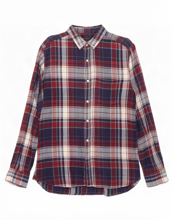 French Connection Chemise en Flanelle Homme Bleu Marine Moyen à Carreaux en Coton