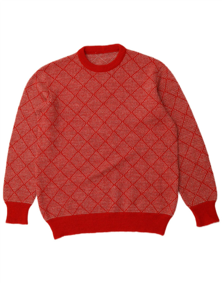 VINTAGE Pull ras du cou pour homme IT 52 Grand Rouge Géométrique