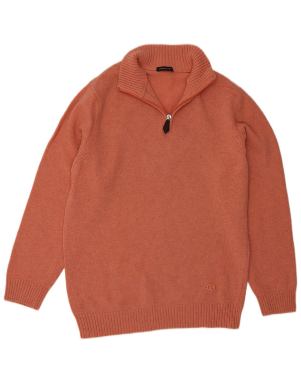 Sergio Tacchini Mens Zip Neck Jumper Sweater Medium Orange Wool