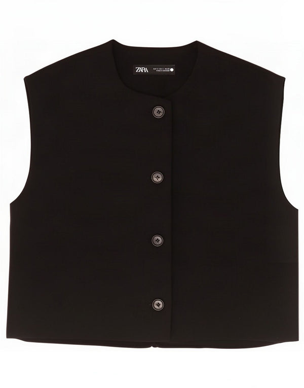 Zara Womens Crop Gilet UK 10 Petit Noir Polyester
