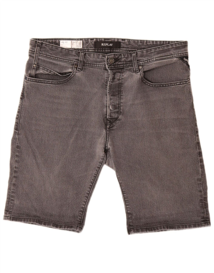 REPLAY Short en Jean Homme W34 Large Gris Coton