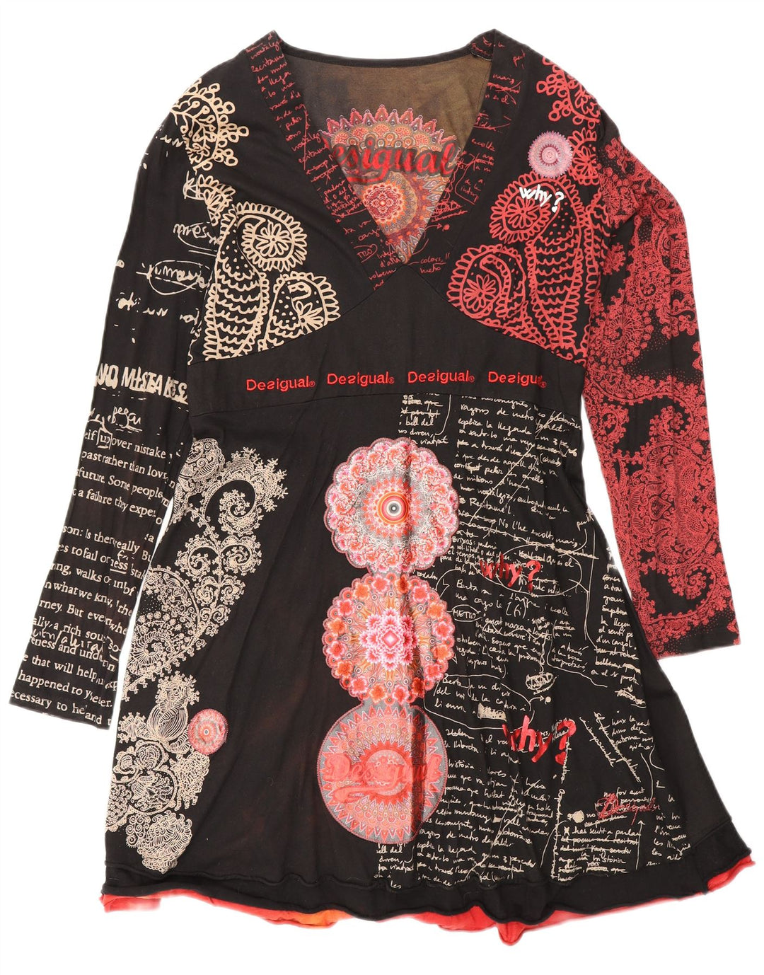 DESIGUAL Robe trapèze graphique à manches longues pour femme UK 18 XL Noir Paisley