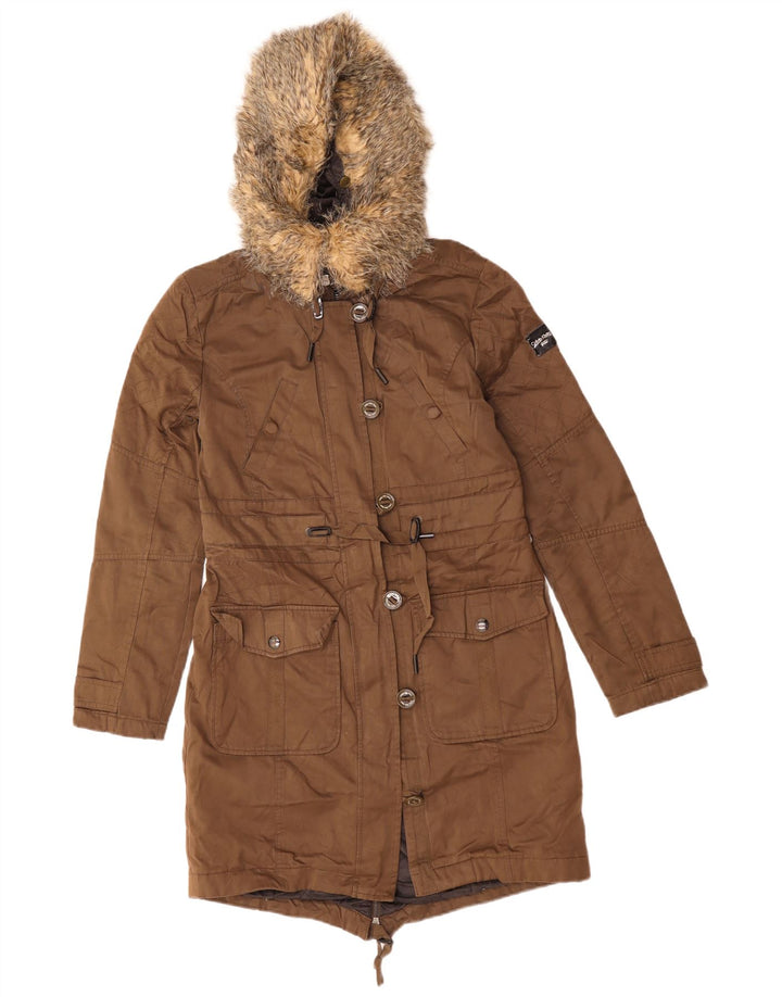 CALVIN KLEIN JEANS Veste parka à capuche surdimensionnée pour femme UK 10 Small Marron