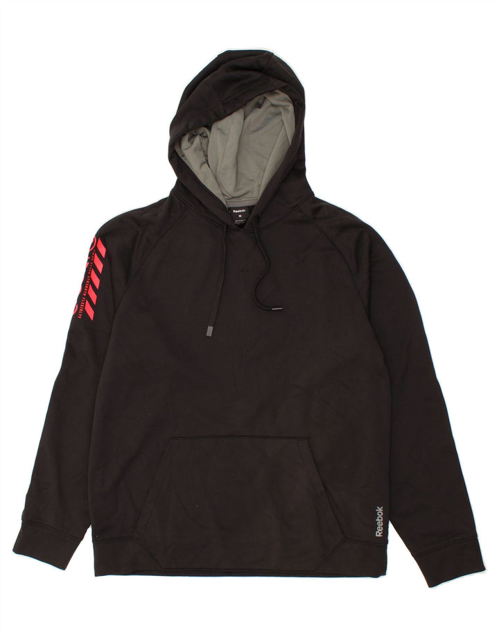 REEBOK Mens Graphic Hoodie Jumper Medium Black Polyester Vintage Reebok and Second-Hand Reebok from Messina Hembry 