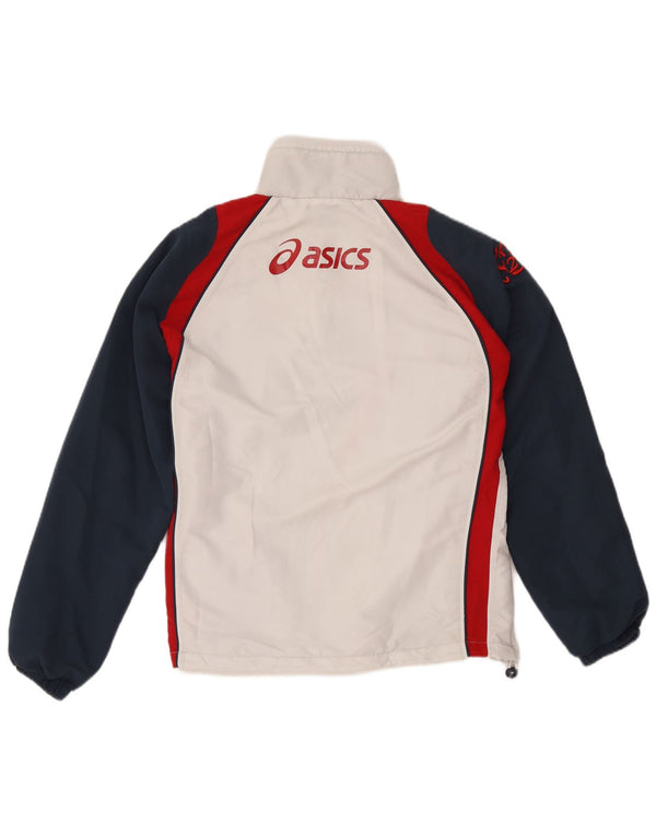 Asics Veste de survêtement graphique pour homme XL Blanc Colorblock Polyester