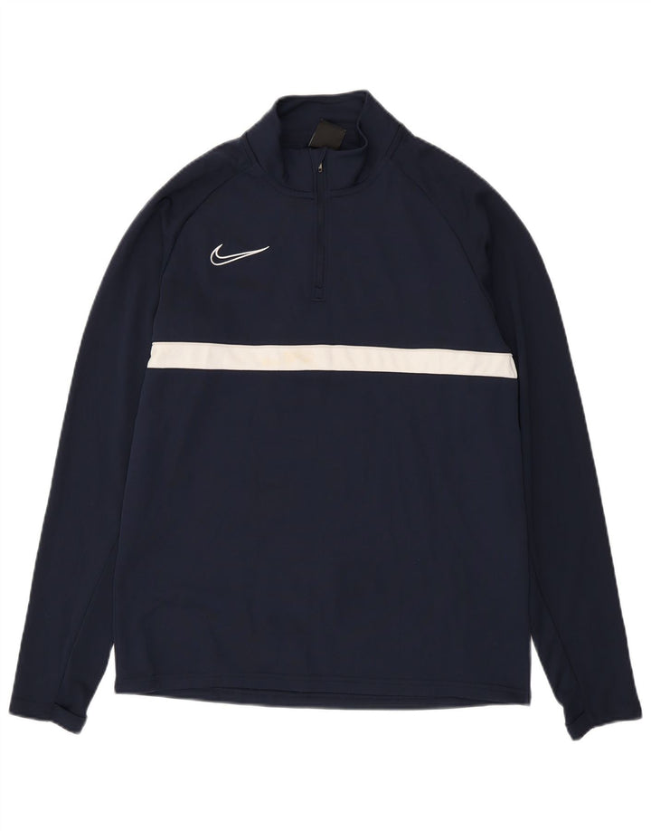 NIKE Mens Dri Fit Pullover Tracksuit Top Medium Navy Blue Colourblock