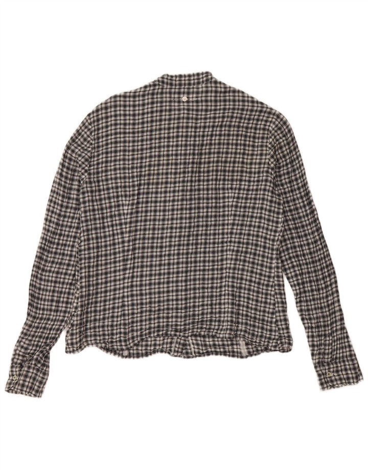 Trussardi Jeans Chemise à volants sur le devant pour femme UK 14 Grand noir à carreaux en coton