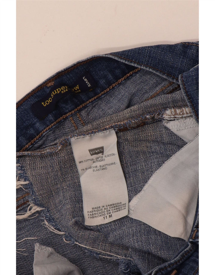 Levi's Short en jean super bas 524 vieilli pour femme US 11 Large W32 Bleu