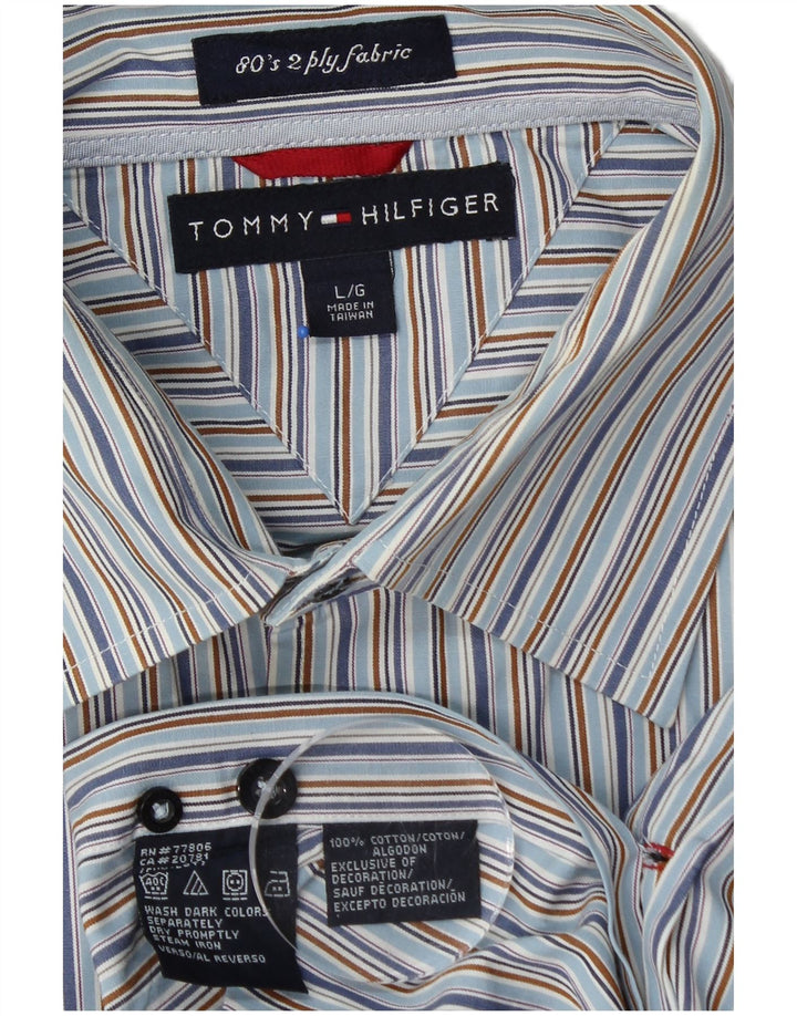 TOMMY HILFIGER Mens Shirt Large Blue Striped Cotton