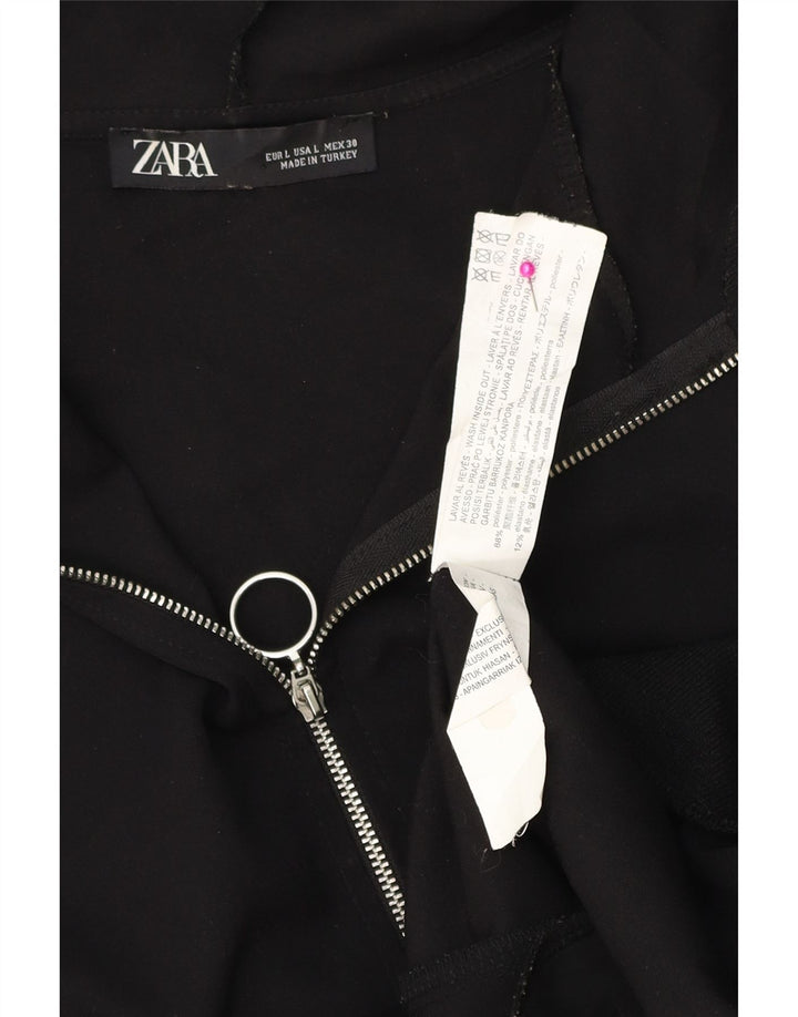 ZARA Pull à capuche zippé surdimensionné pour femme UK 16 Large Noir Polyester