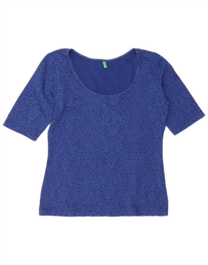 BENETTON Chemisier Femme Top UK 12 Bleu Moyen Paisley Coton