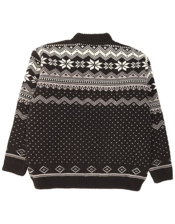 Werther Pull à col zippé pour homme Large Noir Fair Isle Polyacrylique