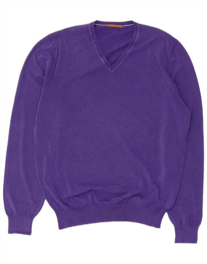Massimo Dutti Pull col V Homme Violet Moyen Coton