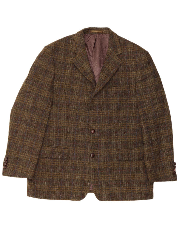 Harris Tweed Veste blazer à 2 boutons pour homme UK 46 3XL Kaki à carreaux en laine vierge