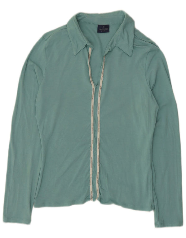 Trussardi Jeans Polo à manches longues pour femme UK 12 Turquoise moyen