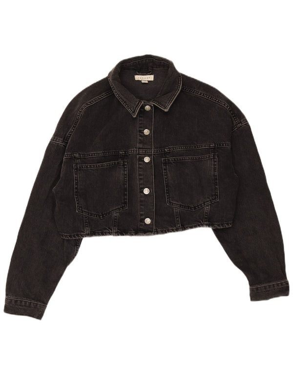 TOPSHOP Veste en jean surdimensionnée pour femme UK 10 Petit coton noir