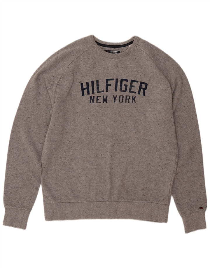 TOMMY HILFIGER Sweat-shirt coupe vintage pour femme UK 16 Large Gris
