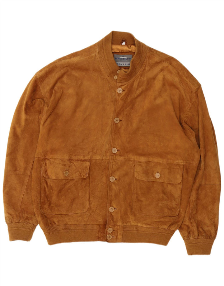 James Dillon Veste bomber en daim pour homme UK 44 2XL Cuir marron