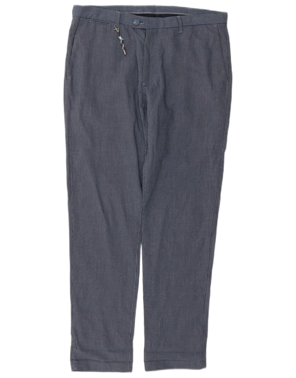 Zara Pantalon chino slim pour homme EU 40 Medium W31 L29 Bleu marine à fines rayures