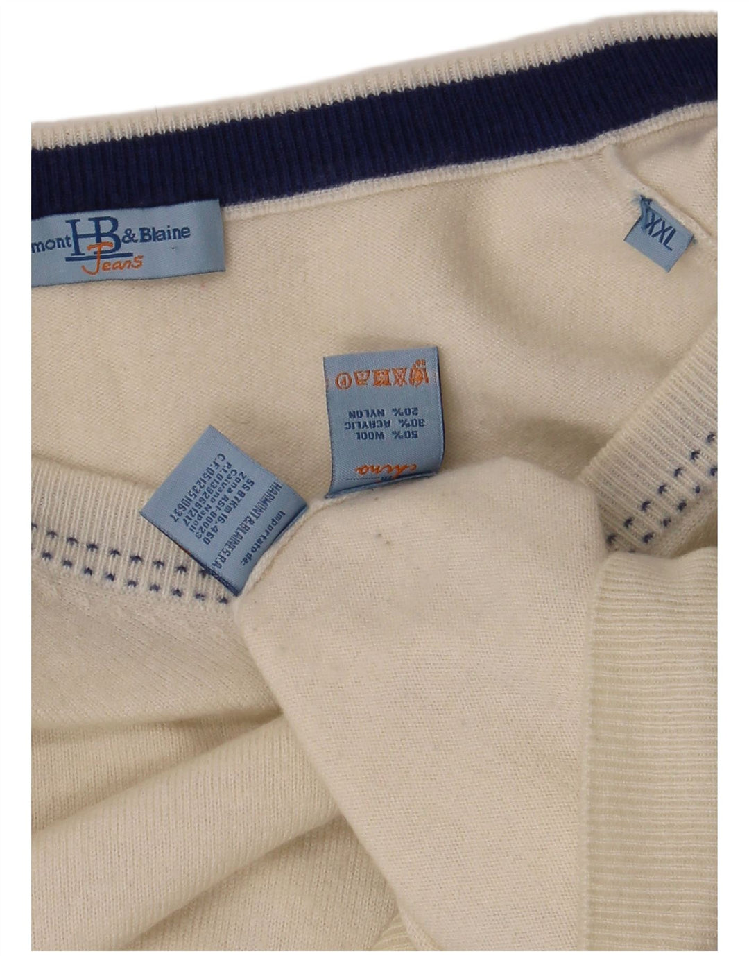 HARMONT & BLAINE Pull col V pour homme 2XL Laine blanche