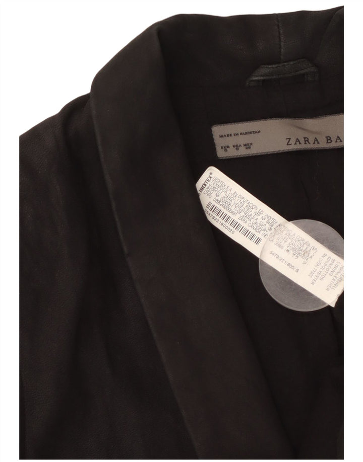 Zara Veste blazer en daim à 1 bouton pour femme UK 10 Petit cuir noir