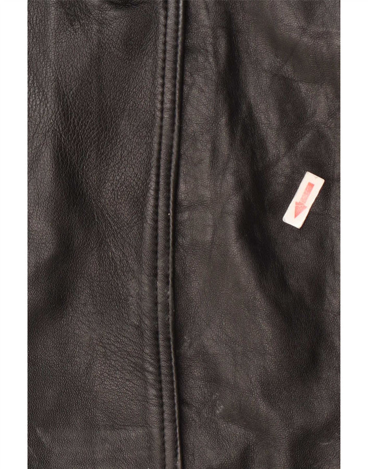 manteau en cuir femme vintage UK 10 Petit Noir