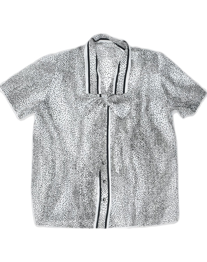 VINTAGE Womens Front Tie Short Sleeve Shirt Blouse UK 18 XL White Spotted | Vintage | Thrift | Second-Hand | Used Clothing | Messina Hembry 